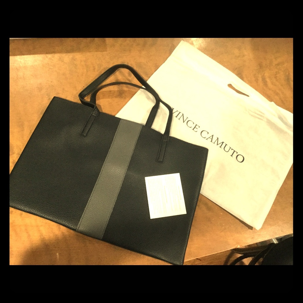 Vince Camuto Black Gray Leather Vegan Tote
